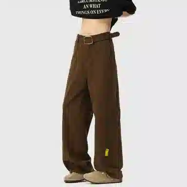 普鲁士多特蒙德 美式高街风纯色基础款水洗纯棉日系工装宽松拼接直筒阔腿休闲裤 男女同款