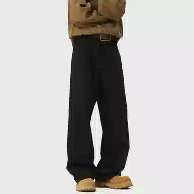 普鲁士多特蒙德 美式高街风纯色基础款水洗纯棉日系工装宽松拼接直筒阔腿休闲裤 男女同款