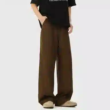 普鲁士多特蒙德 美式高街风纯色基础款水洗纯棉日系工装宽松拼接直筒阔腿休闲裤 男女同款