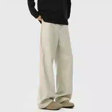 普鲁士多特蒙德 美式高街风纯色基础款水洗纯棉日系工装宽松拼接直筒阔腿休闲裤 男女同款