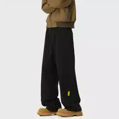 普鲁士多特蒙德 美式高街风纯色基础款水洗纯棉日系工装宽松拼接直筒阔腿休闲裤 男女同款