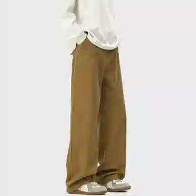 普鲁士多特蒙德 美式高街风纯色基础款水洗纯棉日系工装宽松拼接直筒阔腿休闲裤 男女同款