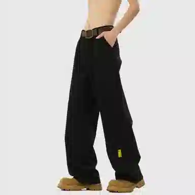 普鲁士多特蒙德 美式高街风纯色基础款水洗纯棉日系工装宽松拼接直筒阔腿休闲裤 男女同款