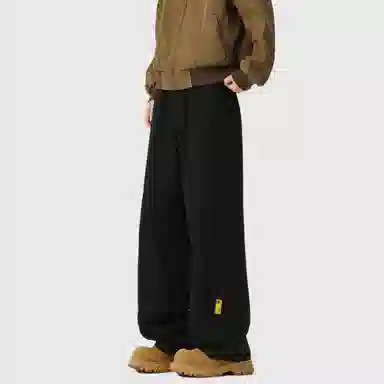 普鲁士多特蒙德 美式高街风纯色基础款水洗纯棉日系工装宽松拼接直筒阔腿休闲裤 男女同款