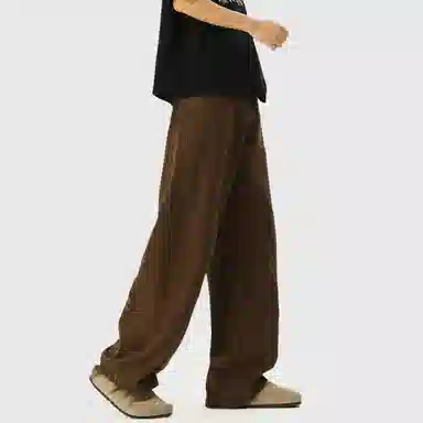 普鲁士多特蒙德 美式高街风纯色基础款水洗纯棉日系工装宽松拼接直筒阔腿休闲裤 男女同款