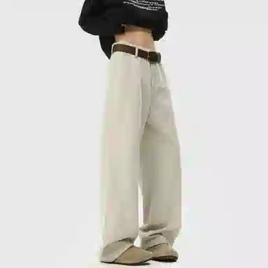 普鲁士多特蒙德 美式高街风纯色基础款水洗纯棉日系工装宽松拼接直筒阔腿休闲裤 男女同款