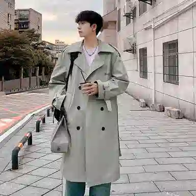 普鲁士多特蒙德 日系复古学院风经典款双排扣中长款西装领可拆卸腰带收腰慵懒风设计休闲风衣  男女同款