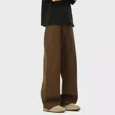 普鲁士多特蒙德 美式高街风纯色基础款水洗纯棉日系工装宽松拼接直筒阔腿休闲裤 男女同款