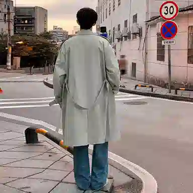 普鲁士多特蒙德 日系复古学院风经典款双排扣中长款西装领可拆卸腰带收腰慵懒风设计休闲风衣  男女同款