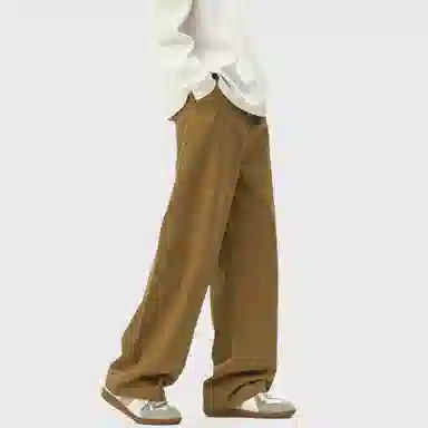 普鲁士多特蒙德 美式高街风纯色基础款水洗纯棉日系工装宽松拼接直筒阔腿休闲裤 男女同款