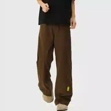 普鲁士多特蒙德 美式高街风纯色基础款水洗纯棉日系工装宽松拼接直筒阔腿休闲裤 男女同款