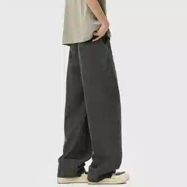 普鲁士多特蒙德 美式高街风纯色基础款水洗纯棉日系工装宽松拼接直筒阔腿休闲裤 男女同款