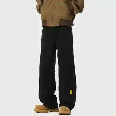 普鲁士多特蒙德 美式高街风纯色基础款水洗纯棉日系工装宽松拼接直筒阔腿休闲裤 男女同款