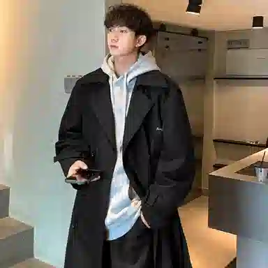 普鲁士多特蒙德 日系复古学院风经典款双排扣中长款西装领可拆卸腰带收腰慵懒风设计休闲风衣  男女同款