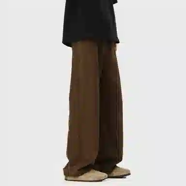 普鲁士多特蒙德 美式高街风纯色基础款水洗纯棉日系工装宽松拼接直筒阔腿休闲裤 男女同款