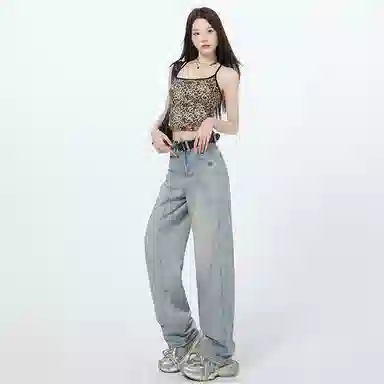 莫代尔 镰刀裁剪阔腿神裤 宽松现货显高阔腿裤长裤牛仔裤 女款