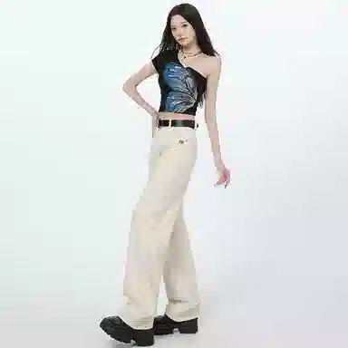 莫代尔 镰刀裁剪阔腿神裤 宽松现货显高阔腿裤长裤牛仔裤 女款