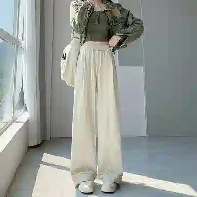 莫代尔 阔腿高腰大裤脚九分裤休闲裤 女