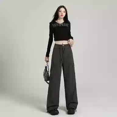 莫代尔 纯色高腰宽松工装休闲裤 女款