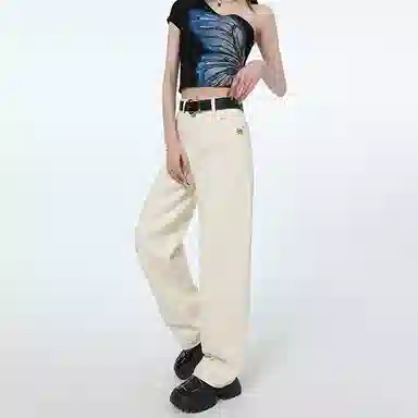 莫代尔 镰刀裁剪阔腿神裤~宽松现货显高阔腿拖地裤长裤加长牛仔裤 女款