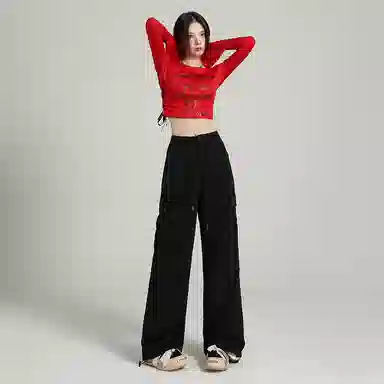 莫代尔 纯色高腰宽松工装休闲裤 女款