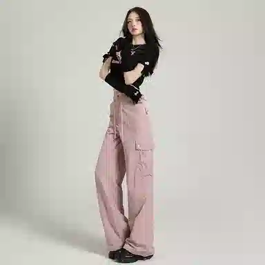 莫代尔 纯色高腰宽松工装休闲裤 女款