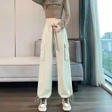 莫代尔 高腰阔腿纯色休闲宽松百搭工装裤 女款