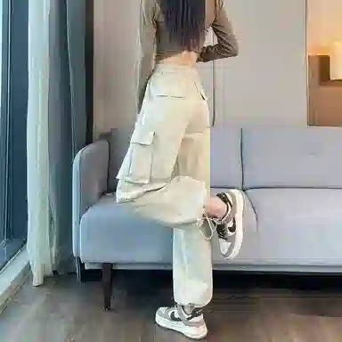 莫代尔 高腰阔腿纯色休闲宽松百搭工装裤 女款