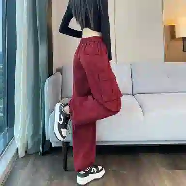 莫代尔 高腰阔腿纯色休闲宽松百搭工装裤 女款