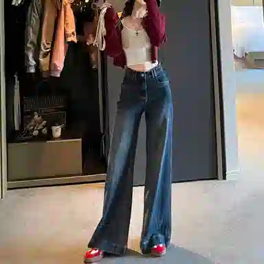 莫代尔 高腰美式复古宽松拖地牛仔裤 女款