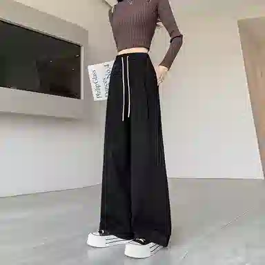 莫代尔 阔腿高腰大裤脚九分裤休闲裤 女