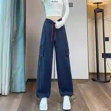 莫代尔 高腰阔腿纯色休闲宽松百搭工装裤 女款