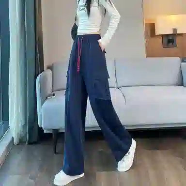 莫代尔 高腰阔腿纯色休闲宽松百搭工装裤 女款