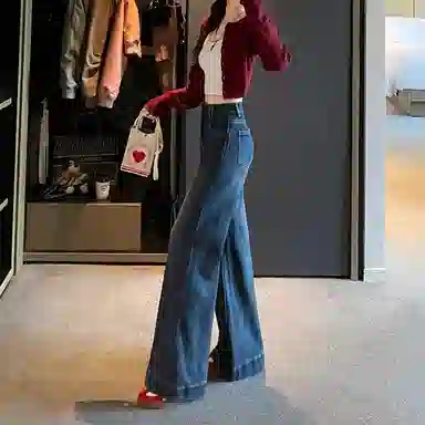 莫代尔 高腰美式复古宽松拖地牛仔裤 女款