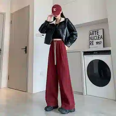 莫代尔 阔腿高腰大裤脚九分裤休闲裤 女