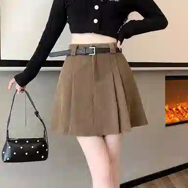 莫代尔 百搭纯色高腰宽松短款半身休闲短裙 女