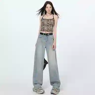 莫代尔 镰刀裁剪阔腿神裤 宽松现货显高阔腿裤长裤牛仔裤 女款