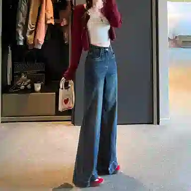 莫代尔 高腰美式复古宽松拖地牛仔裤 女款