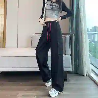 莫代尔 高腰阔腿纯色休闲宽松百搭工装裤 女款