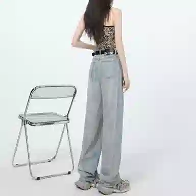 莫代尔 镰刀裁剪阔腿神裤~宽松现货显高阔腿拖地裤长裤加长牛仔裤 女款