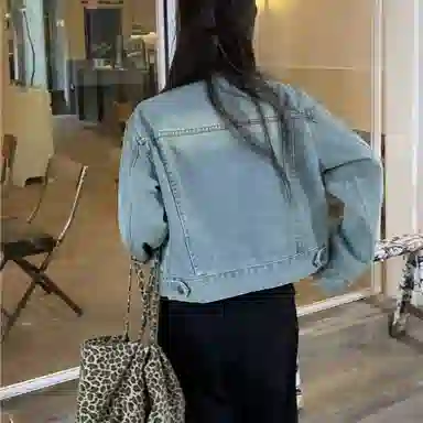 莫代尔 韩版百搭立领宽松做旧长袖牛仔外套 女款 浅蓝色