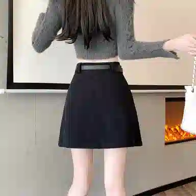 莫代尔 百搭纯色高腰宽松短款半身休闲短裙 女