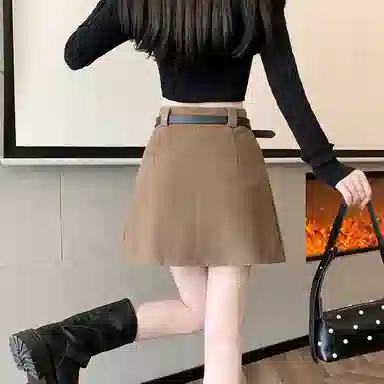 莫代尔 百搭纯色高腰宽松短款半身休闲短裙 女