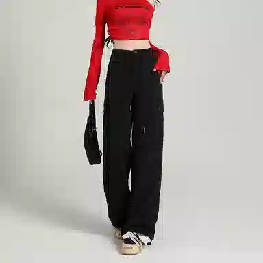 莫代尔 纯色高腰宽松工装休闲裤 女款