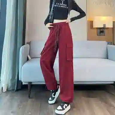 莫代尔 高腰阔腿纯色休闲宽松百搭工装裤 女款