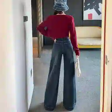 莫代尔 高腰美式复古宽松拖地牛仔裤 女款