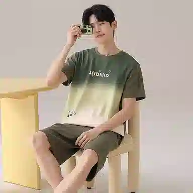 细舍 卡通舒适简约短袖五分裤睡衣套装 男款 标准色