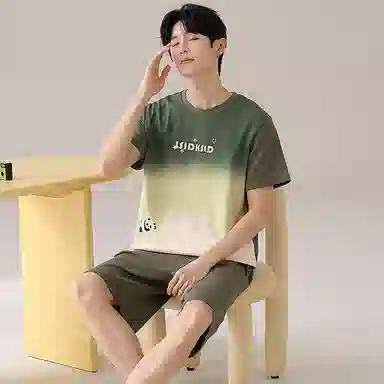 细舍 卡通舒适简约短袖五分裤睡衣套装 男款 标准色