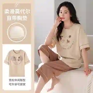 细舍 薄款卡通可爱短袖家居服睡衣套装 女款
