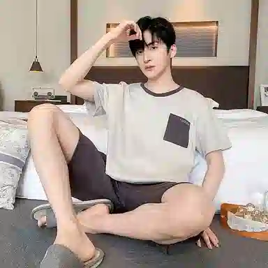 细舍 休闲大码薄款家居服夏天睡衣套装 男款
